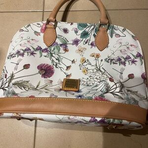 Dooney & Bourke Floral Satchel in White and Tan